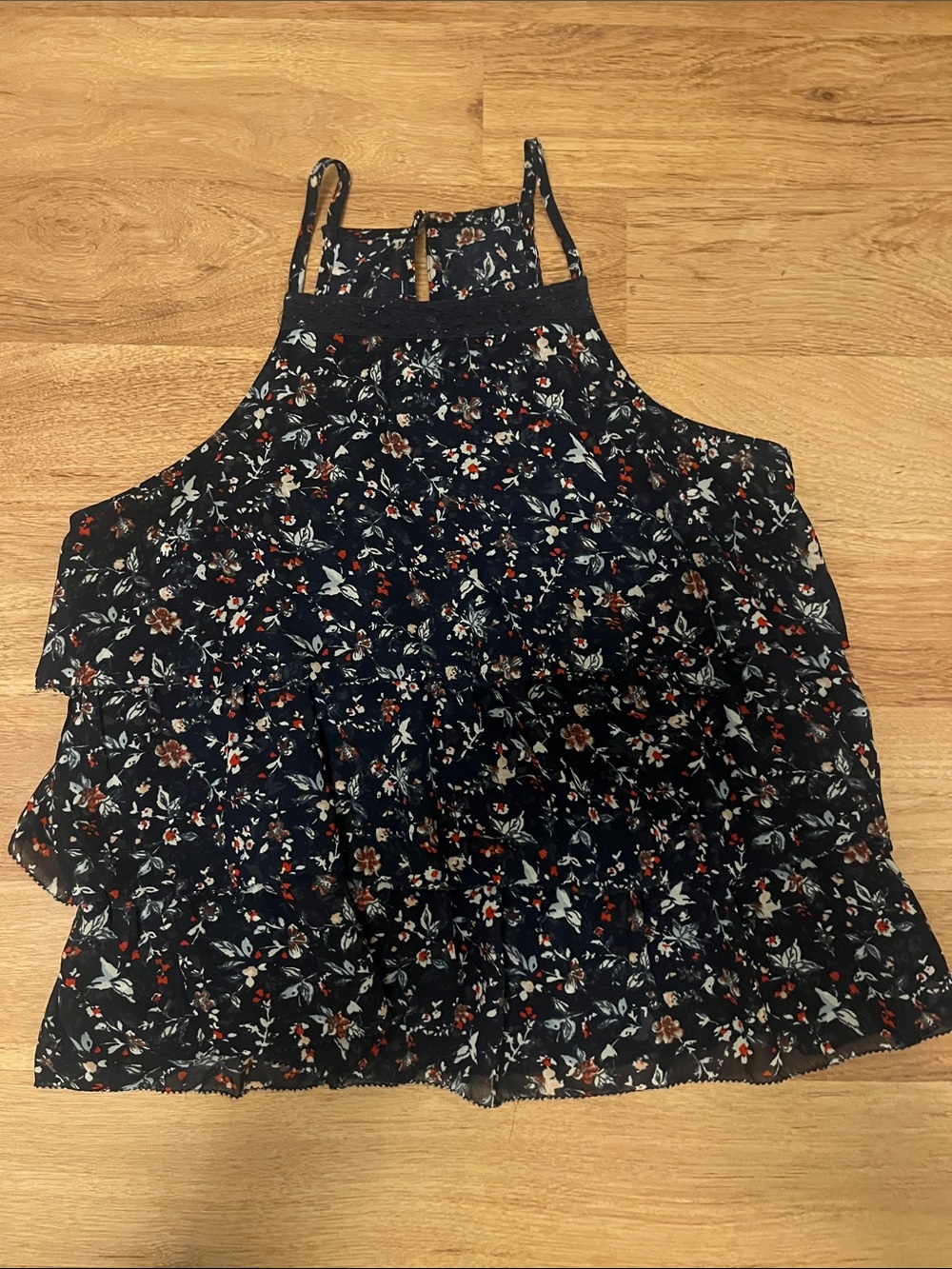 Abercrombie & Fitch Navy Floral Tiered Halter Camisole